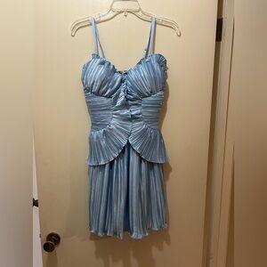 Chic Light Blue Pleated Mini Dress